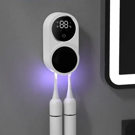Smart sensor UV toothbrush sanitizer holder wall-mounted in white