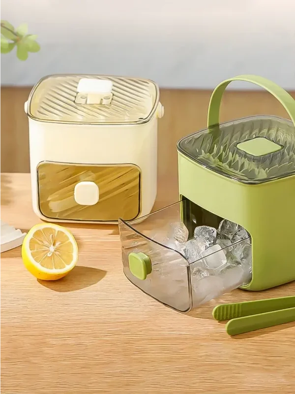 One-Touch Press Ice Cube Tray with Storage Bin (Large Capacity)